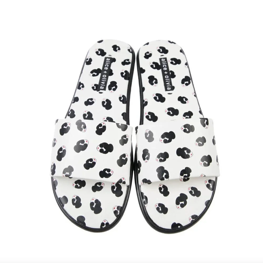 White leather Alice + Olivia Taleen slide sandals with Stace Face motif | 8.5 - Picture 1 of 7